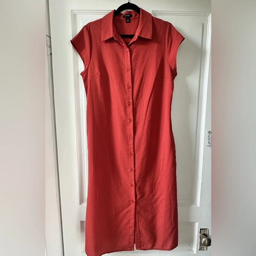 Halogen (Nordstrom) Orange Tie-waist Midi Shirt Dress NWOT - Picture 6 of 9